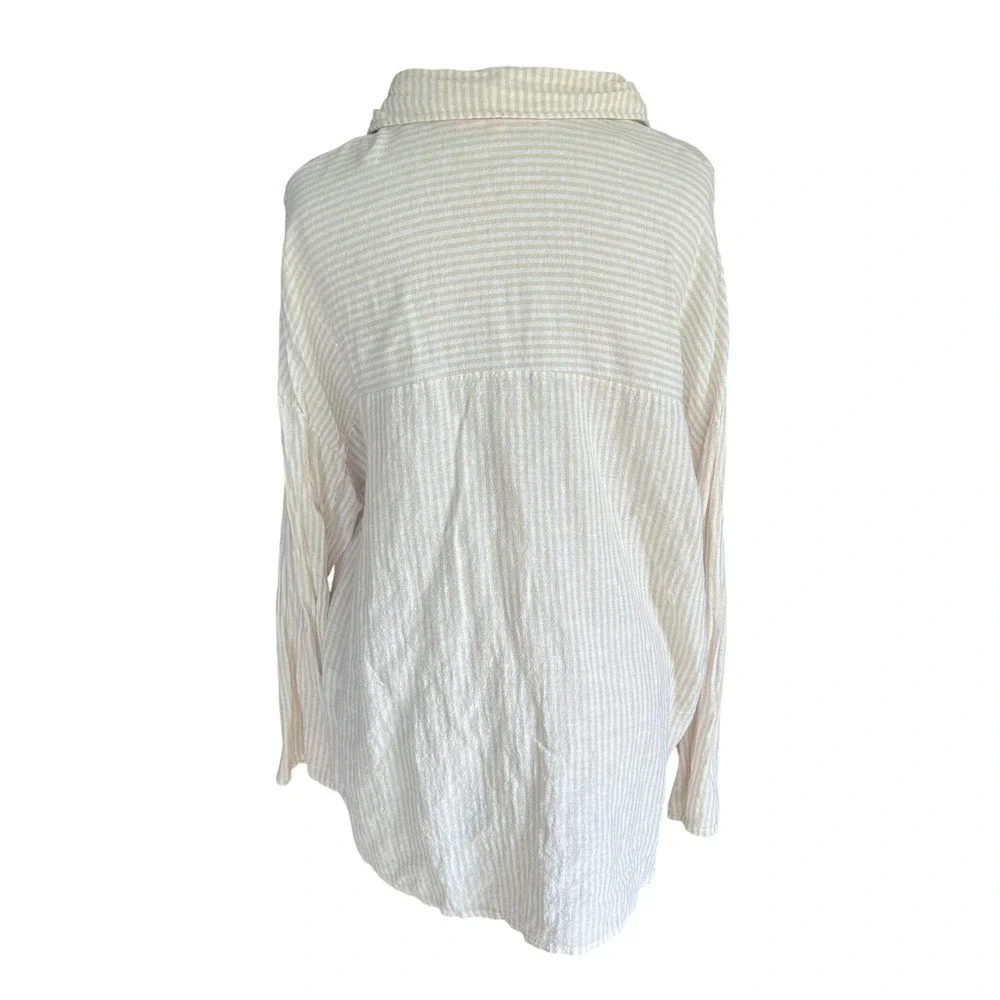 Scandal Italy Angel Beige White Striped Linen Blend Button Down Shirt Small Chic - Picture 2 of 8